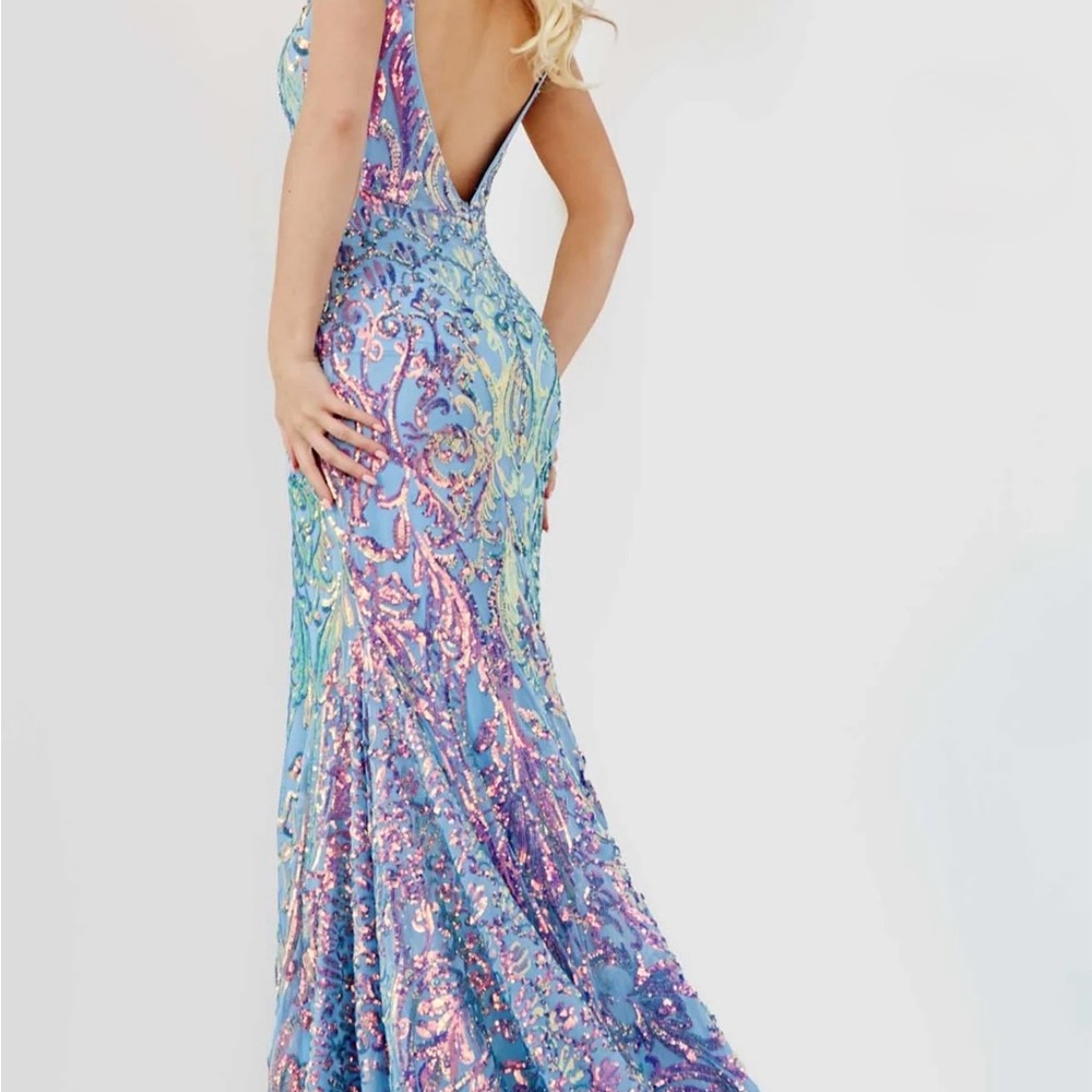 Jovani White Iridescent Sequin Mermaid Gown - Picture 4 of 6